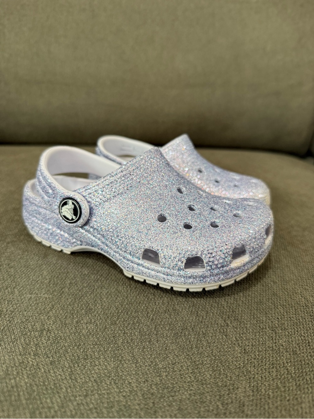 Crocs Kids C9 Silver Glitter Classic Clogs Sparkle Shoes